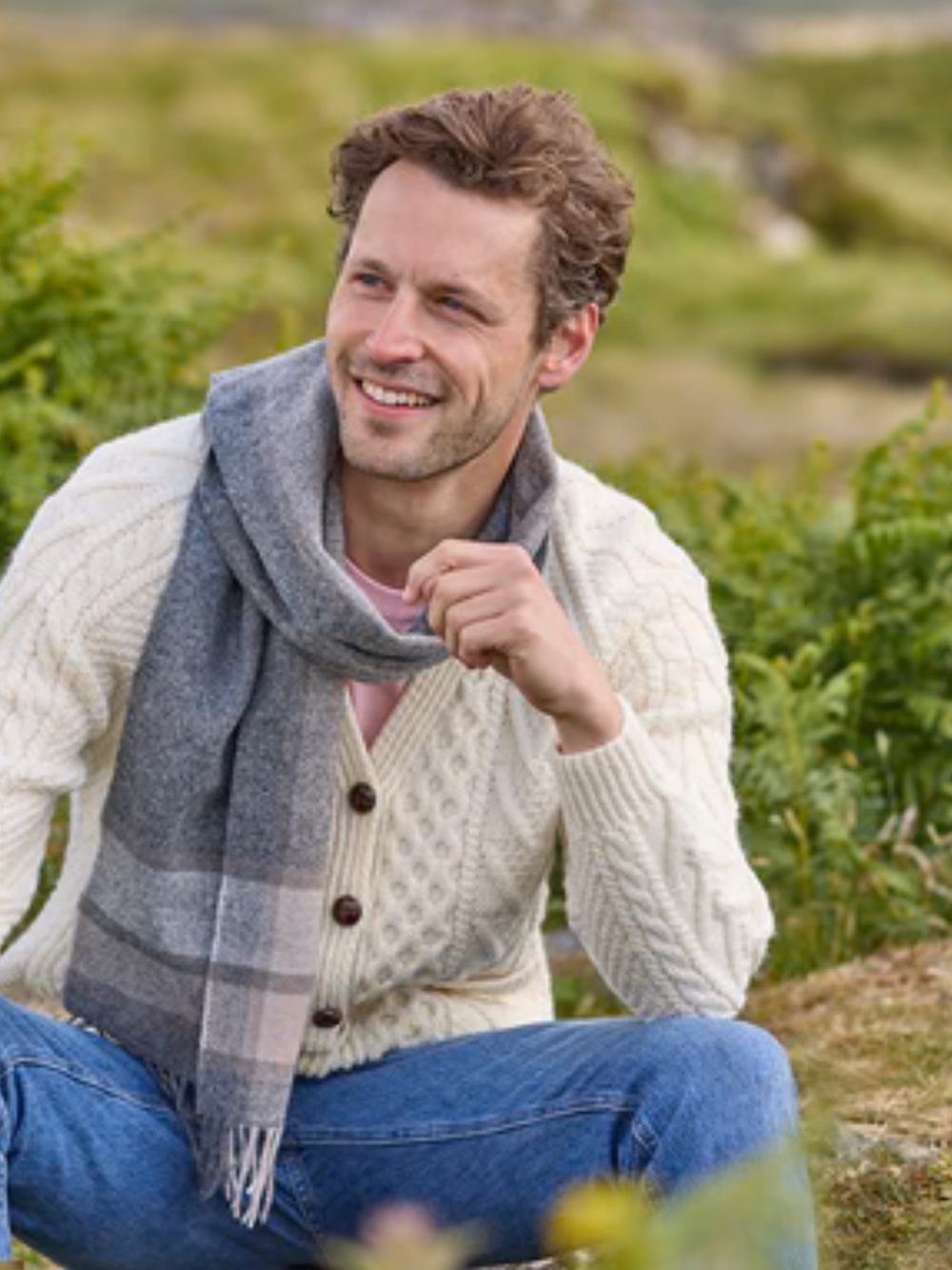 Foxford Classic Gray & Cream Wool Scarf